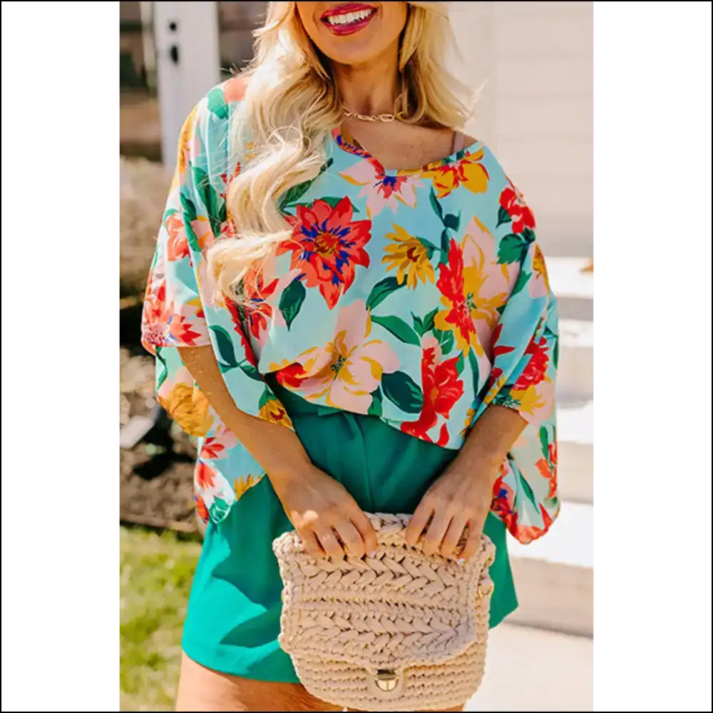 Sky Blue Floral Print: Finally a Blouse that Doesn’t Judge your Snacks! 💙 Needful Things - 1x - Plus Size Tops on Sale Worldwide Shipping