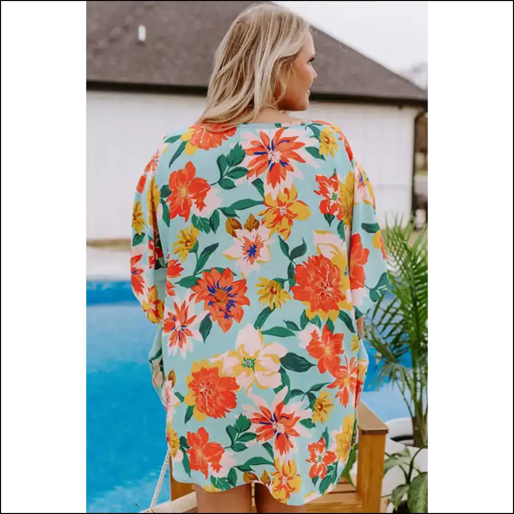 Sky Blue Floral Print: Finally a Blouse that Doesn’t Judge your Snacks! 💙 Needful Things - Plus Size Tops on Sale Worldwide Shipping