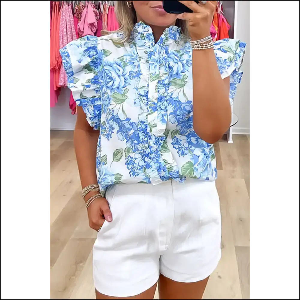 Sky Blue Floral Shirt your Closet will Thank - s - Blouses on Sale Worldwide Shipping