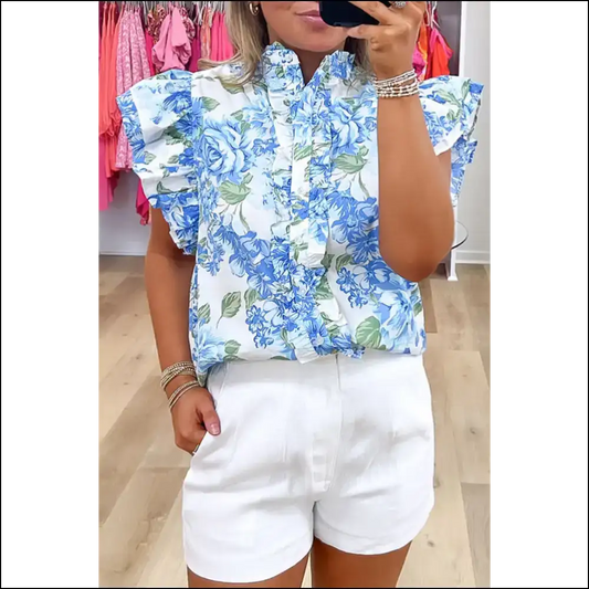 Sky Blue Floral Shirt your Closet will Thank - s - Blouses on Sale Worldwide Shipping