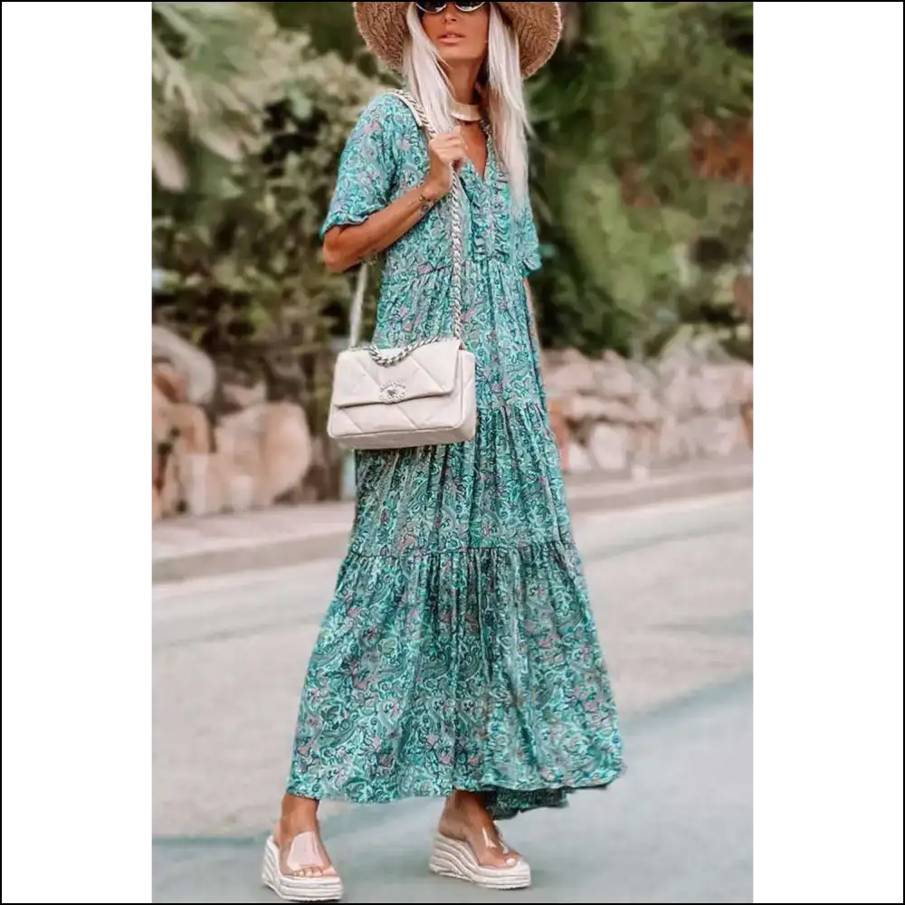 Sky Blue Paisley Maxi Dress: Goddess or Comfy Couch? Needful Things 💙 - Dresses on Sale Worldwide Shipping