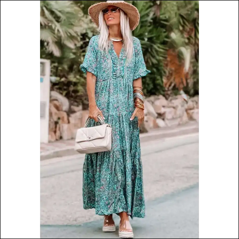 Sky Blue Paisley Maxi Dress: Goddess or Comfy Couch? Needful Things 💙 - Dresses on Sale Worldwide Shipping