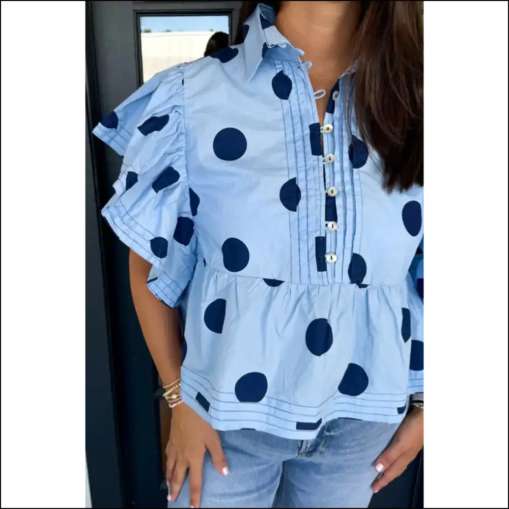 Sky Blue Polka Dot Blouse: Dotted Line to Fabulous 💙 - Blouses on Sale Worldwide Shipping