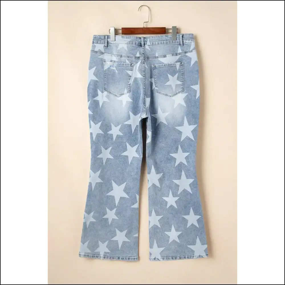 Sky Blue Star Print Slit Knee Jeans: Thigh High Five! 👖✨ - Jeans on Sale Worldwide Shipping