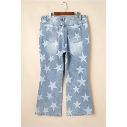 Sky Blue Star Print Slit Knee Jeans: Thigh High Five! 👖✨ - Jeans on Sale Worldwide Shipping
