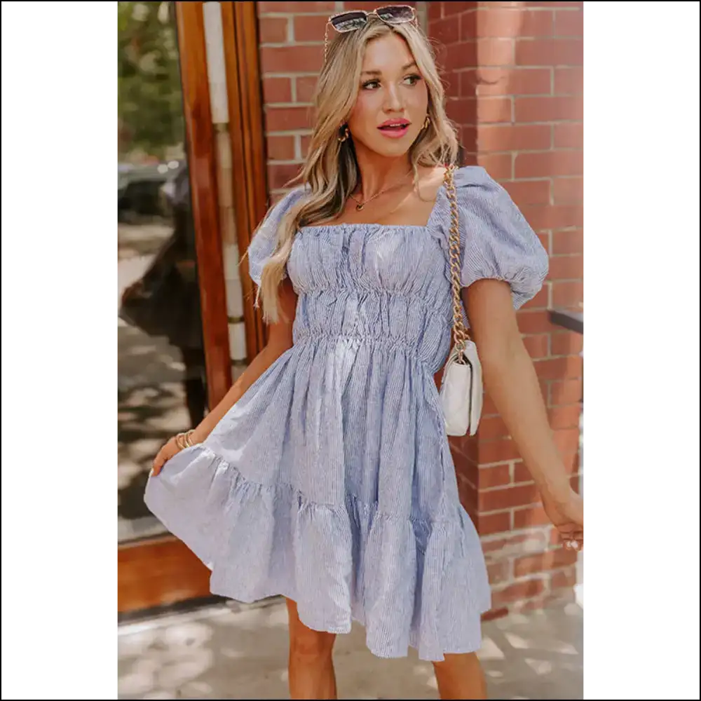 Sky Blue Stripe Babydoll Dress: Cute Needful Things - Short Dresses on Sale Worldwide Shipping