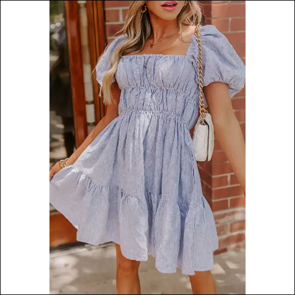 Sky Blue Stripe Babydoll Dress: Cute Needful Things - s - Short Dresses on Sale Worldwide Shipping
