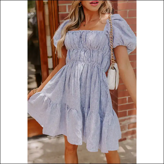 Sky Blue Stripe Babydoll Dress: Cute Needful Things - s - Short Dresses on Sale Worldwide Shipping
