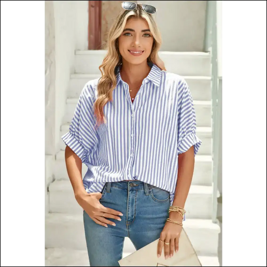 Sky Blue Stripe Blouse: from Meh’ to Damn Girl!’ at Needful Things 💙 - s - Blouses on Sale Worldwide Shipping