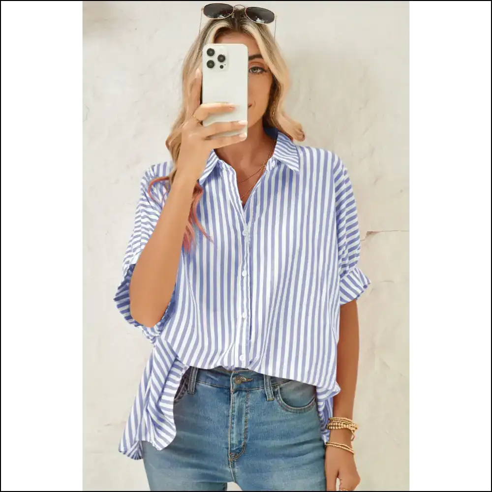 Sky Blue Stripe Blouse: from Meh’ to Damn Girl!’ at Needful Things 💙 - Pink / s - Blouses on Sale Worldwide Shipping