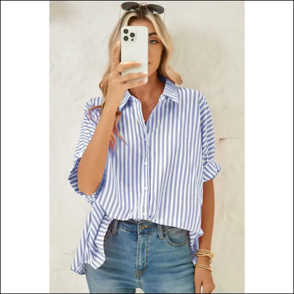 Sky Blue Stripe Blouse: from Meh’ to Damn Girl!’ at Needful Things 💙 - Pink / s - Blouses on Sale Worldwide Shipping