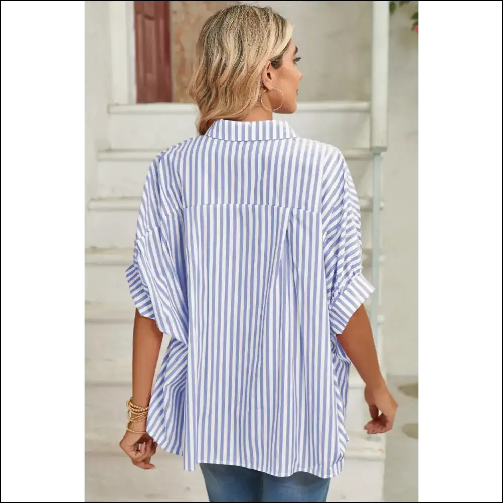 Sky Blue Stripe Blouse: from Meh’ to Damn Girl!’ at Needful Things 💙 - Blouses on Sale Worldwide Shipping