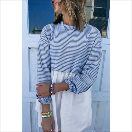 Sky Blue Stripe Mini Dress: Patchwork Party in your Pants! 💙 - s - Short Dresses on Sale Worldwide Shipping