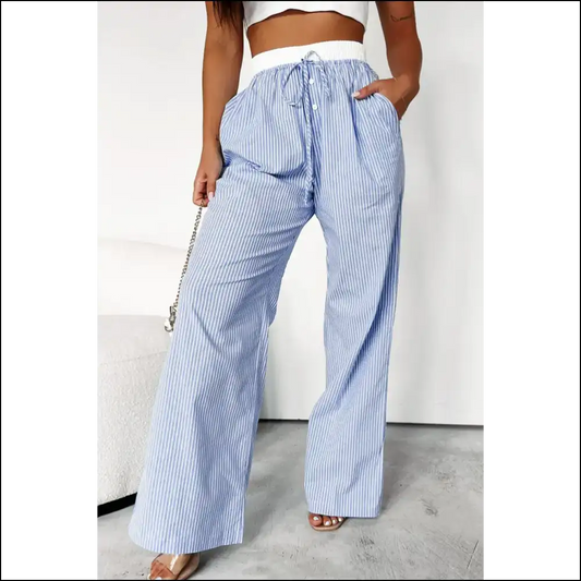 Sky Blue Stripe Pants: Turning Heads & High Waist-ing Potential 💙 Needful Things - s - Pants on Sale Worldwide Shipping