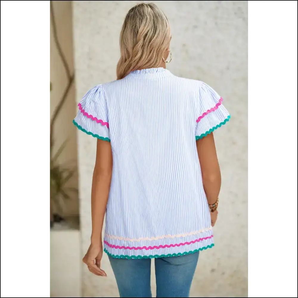 Sky Blue Striped Blouse: from Drab to Fab! Needful Things 💙 - Pink / s - Blouses on Sale Worldwide Shipping