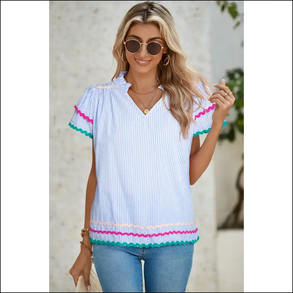 Sky Blue Striped Blouse: from Drab to Fab! Needful Things 💙 - s - Blouses on Sale Worldwide Shipping