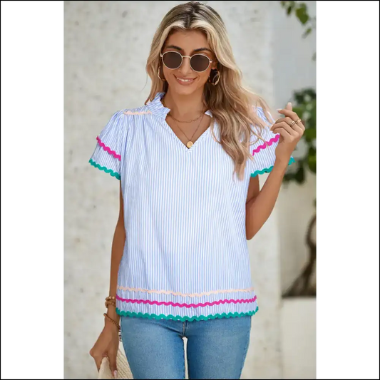 Sky Blue Striped Blouse: from Drab to Fab! Needful Things 💙 - s - Blouses on Sale Worldwide Shipping