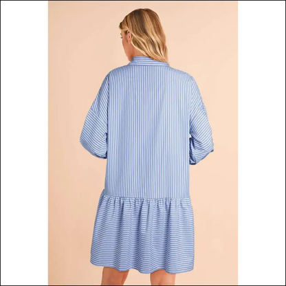 Sky Blue Striped Mini Dress: Ruffle Hem Problems? 😉 Needful Things - Short Dresses on Sale Worldwide Shipping