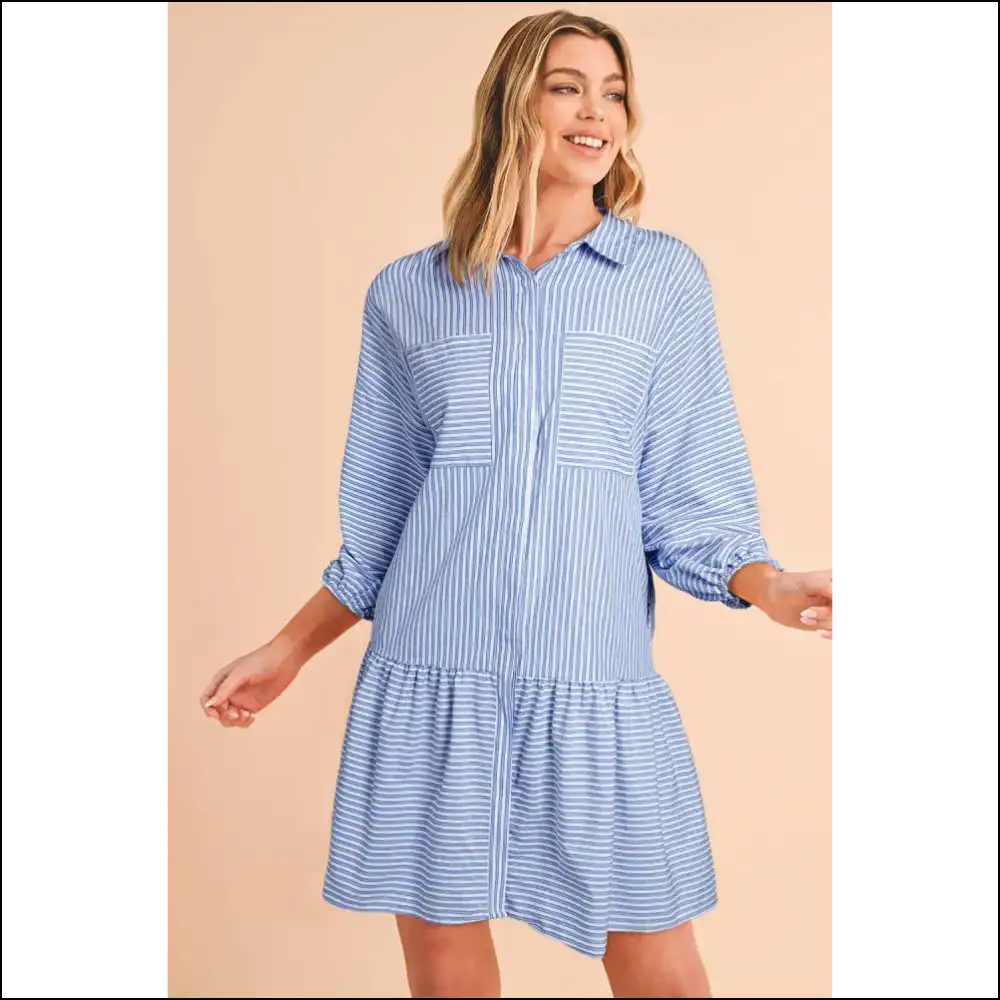Sky Blue Striped Mini Dress: Ruffle Hem Problems? 😉 Needful Things - Short Dresses on Sale Worldwide Shipping
