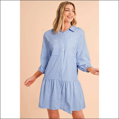 Sky Blue Striped Mini Dress: Ruffle Hem Problems? 😉 Needful Things - Short Dresses on Sale Worldwide Shipping