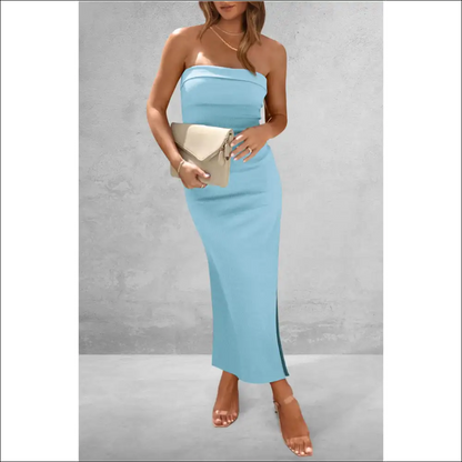 Chic Slit Tube Midi Dress - Aqua / 2xl - Dresses on Sale Worldwide Shipping