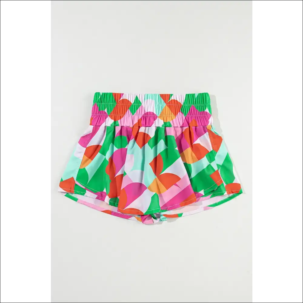 Smocked Contrast Print High Waist Skort - Shorts on Sale Worldwide Shipping