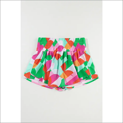 Smocked Contrast Print High Waist Skort - Shorts on Sale Worldwide Shipping