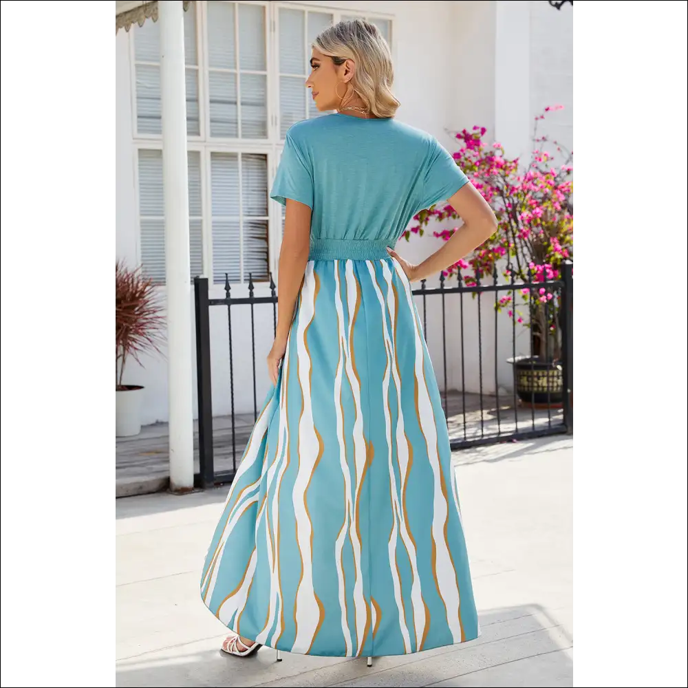 Chic Smocked High-low Printed Surplice Dress - Dresses on Sale Worldwide Shipping