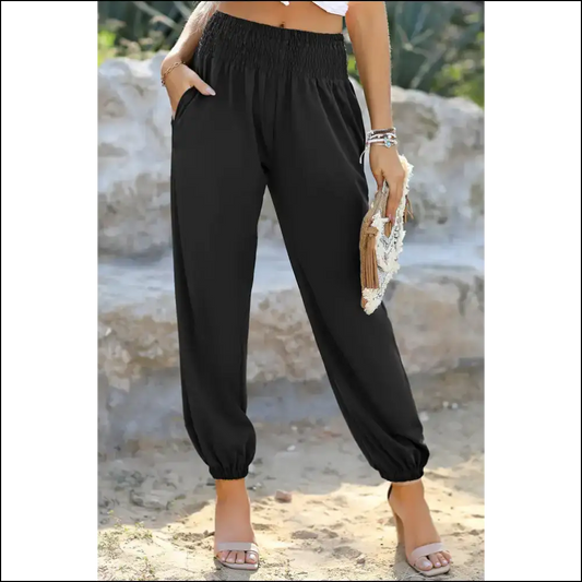 Smocked High Waist Joggers: Pants so Good Theyre Basically Legal Crack 🖤 - Black / s - on Sale Worldwide Shipping
