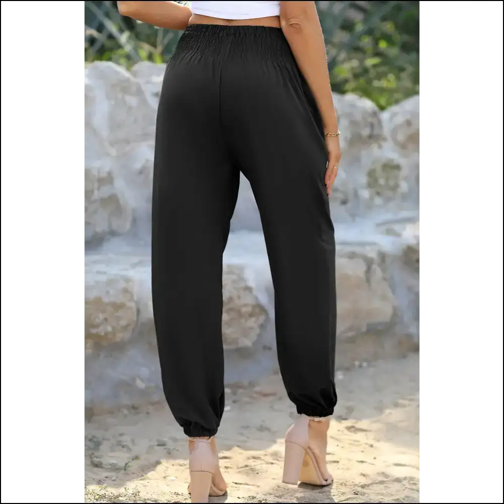 Smocked High Waist Joggers: Pants so Good Theyre Basically Legal Crack 🖤 - on Sale Worldwide Shipping