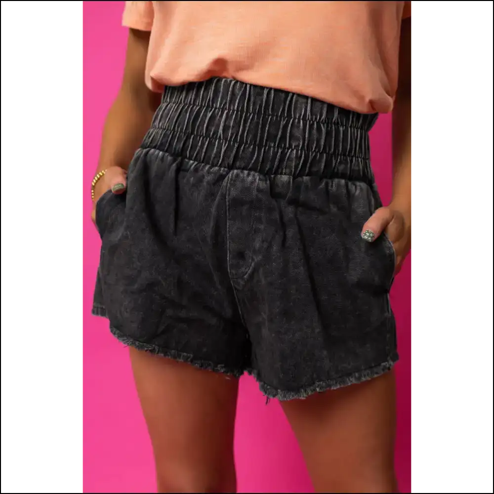 Smocked High Waist Shorts: Own the World one Thigh Gap at a Time! 😈 Needful Things - Black / 6 - Shorts on Sale Worldwide Shipping