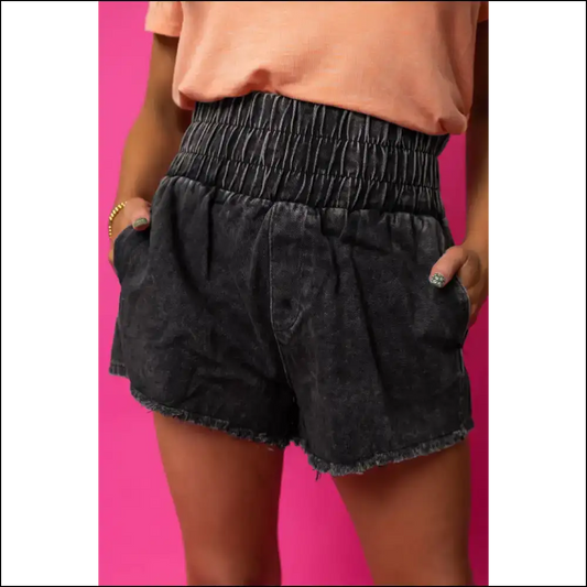 Smocked High Waist Shorts: Own the World one Thigh Gap at a Time! 😈 Needful Things - Black / 6 - Shorts on Sale Worldwide Shipping