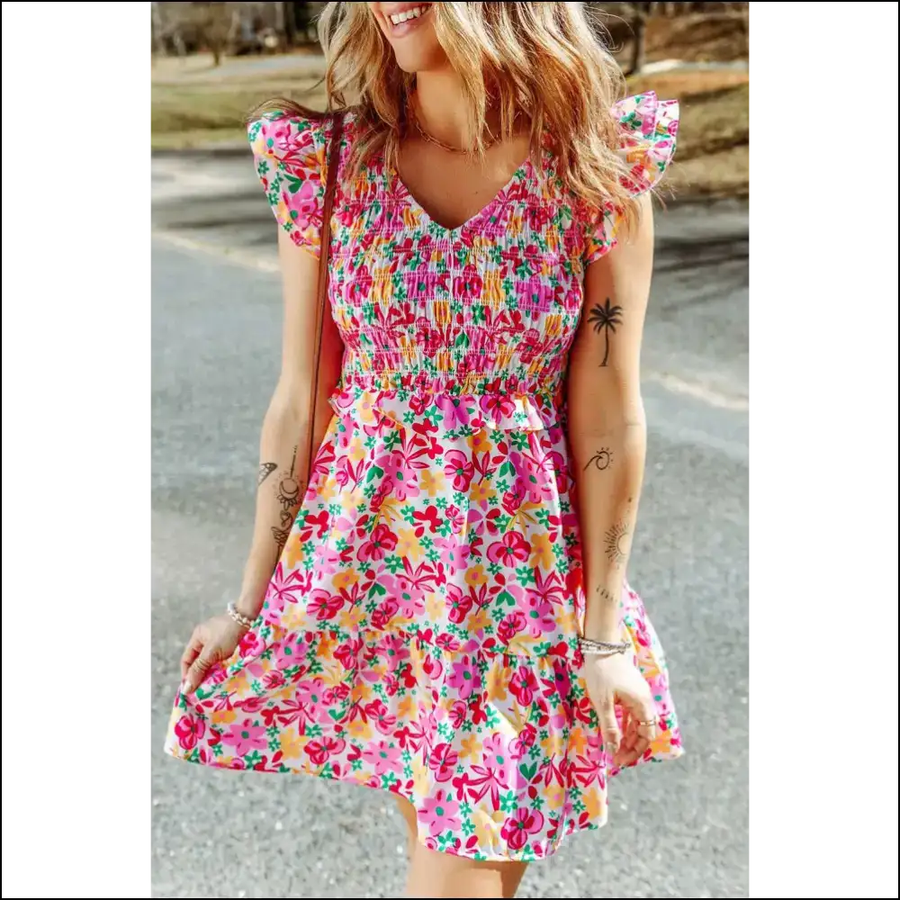 Smocked & Loaded: Floral Ruffle Trim Dress of Awesomeness 😈 Needful Things - Short Dresses on Sale Worldwide Shipping