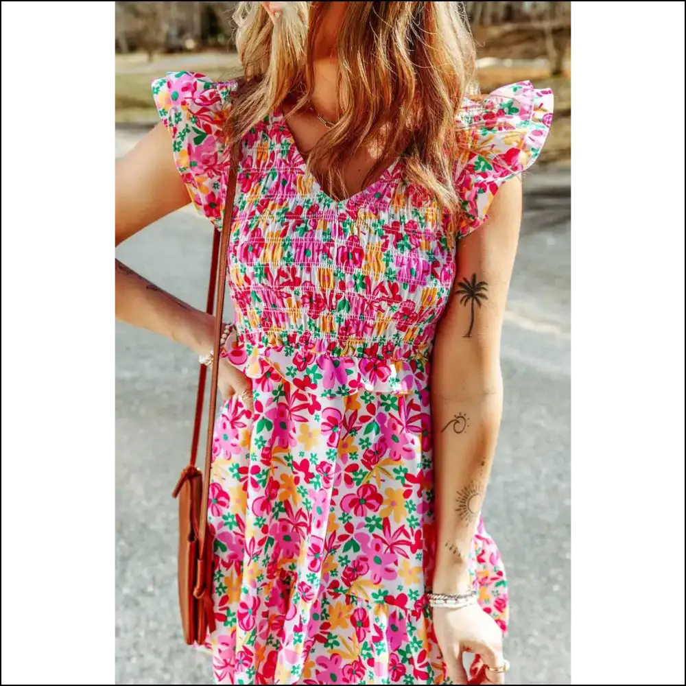 Smocked & Loaded: Floral Ruffle Trim Dress of Awesomeness 😈 Needful Things - Short Dresses on Sale Worldwide Shipping