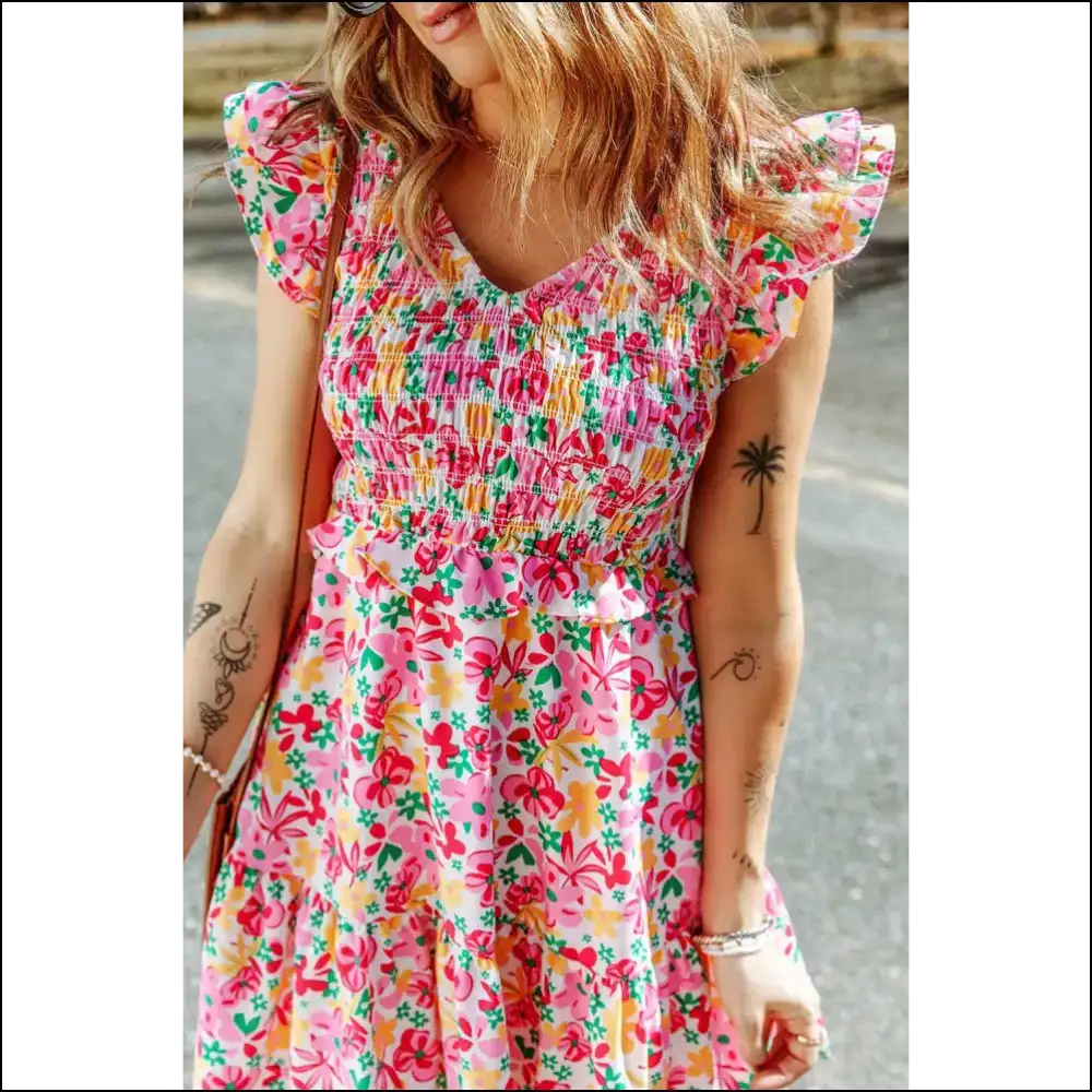 Smocked & Loaded: Floral Ruffle Trim Dress of Awesomeness 😈 Needful Things - Short Dresses on Sale Worldwide Shipping