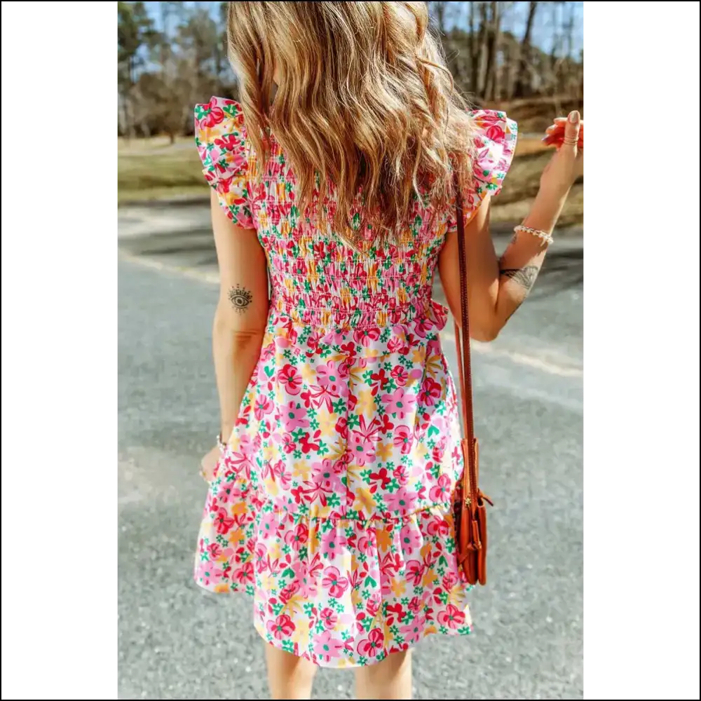 Smocked & Loaded: Floral Ruffle Trim Dress of Awesomeness 😈 Needful Things - Short Dresses on Sale Worldwide Shipping