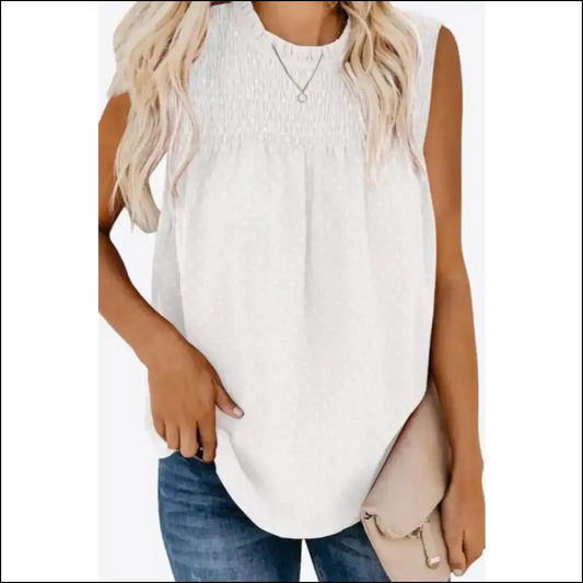 Smocked Tie Back Frill Trim Tank Top - White / 2xl - Tops on Sale Worldwide Shipping