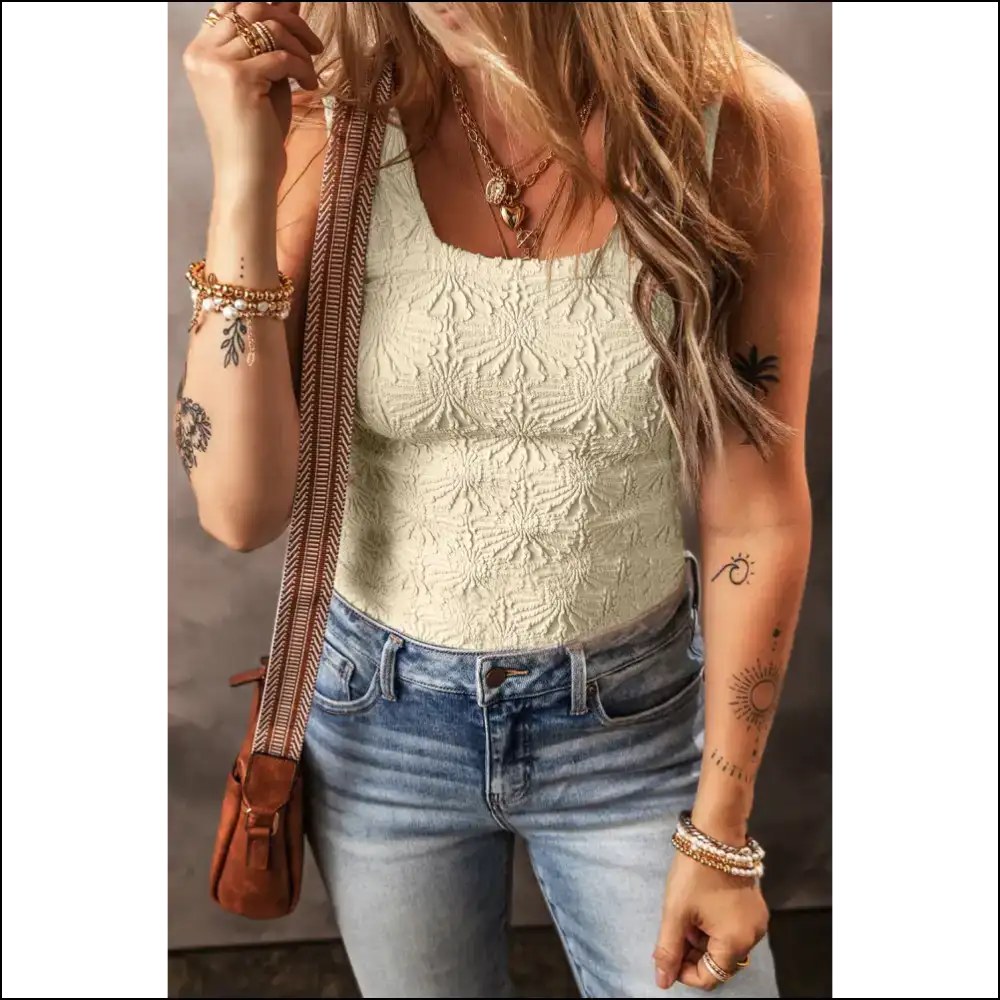 Smoke Gray Floral Jacquard Tank: Cute Might Attract Bees 🐝 Needful Things - White / s - Tank Tops on Sale Worldwide Shipping