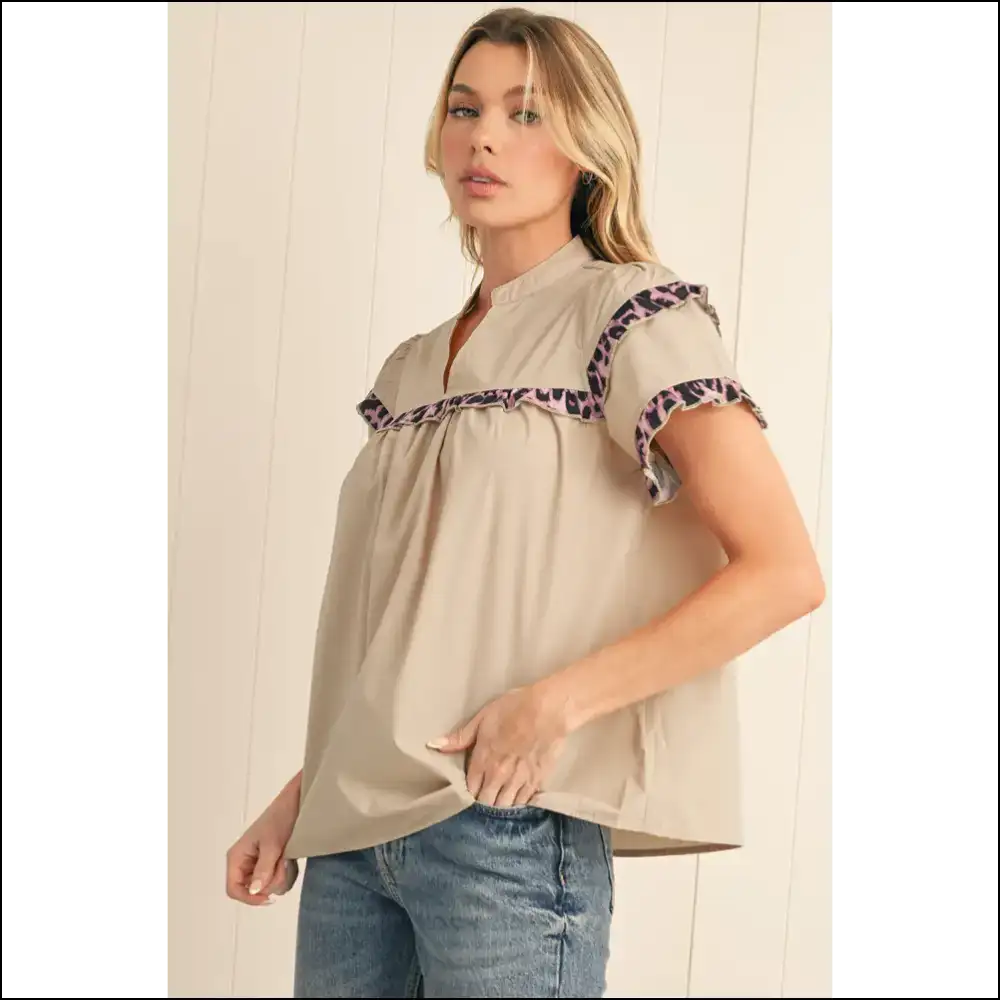 Smoke Gray Leopard Frill: Roar-some and Ready at Needful Things 😜 - Blouses on Sale Worldwide Shipping