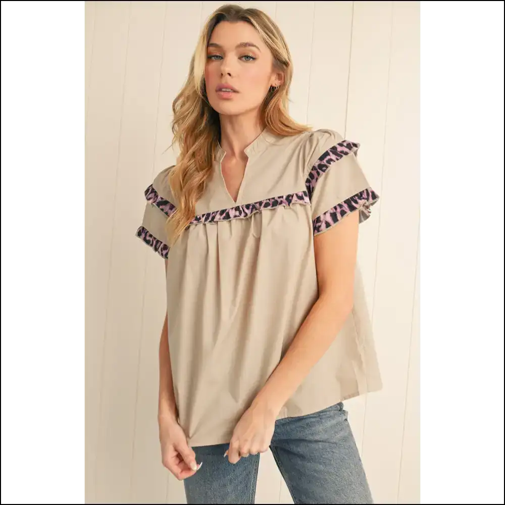 Smoke Gray Leopard Frill: Roar-some and Ready at Needful Things 😜 - Blouses on Sale Worldwide Shipping
