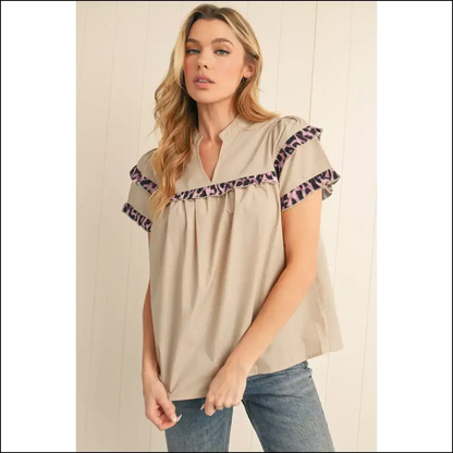 Smoke Gray Leopard Frill: Roar-some and Ready at Needful Things 😜 - Blouses on Sale Worldwide Shipping