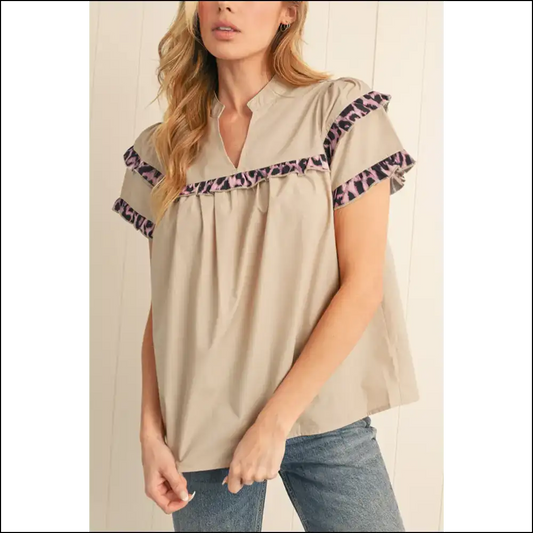 Smoke Gray Leopard Frill: Roar-some and Ready at Needful Things 😜 - s - Blouses on Sale Worldwide Shipping
