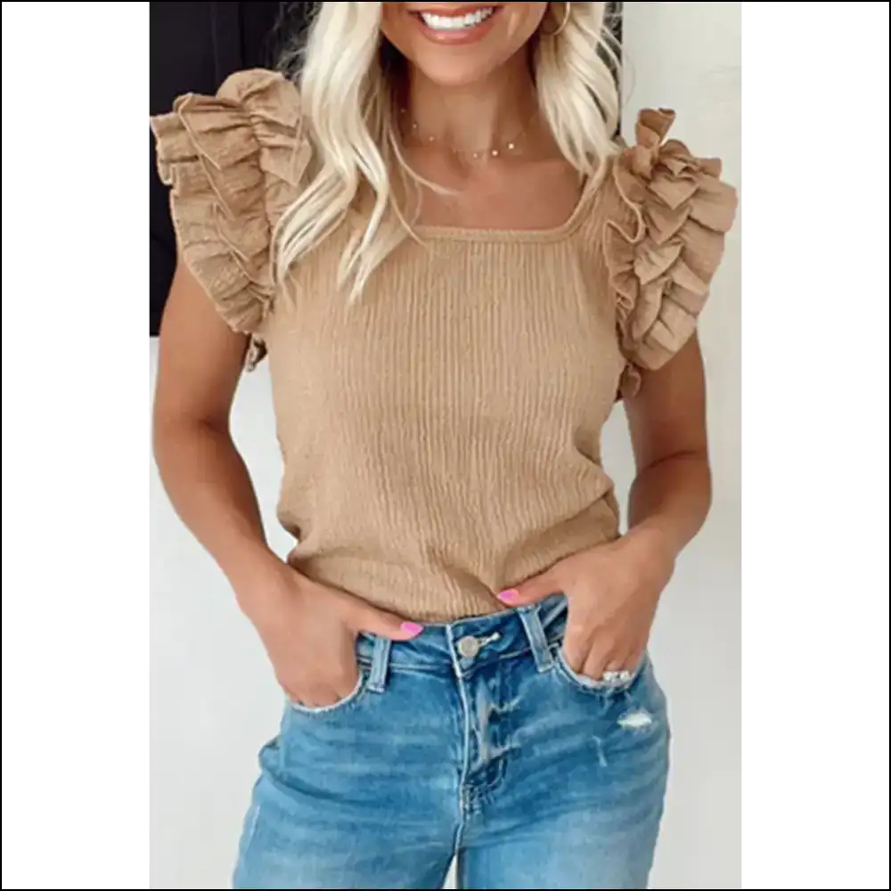 Smoke Gray Ruffle Top: Chic & Comfy? i Needful Things This! 💀 - s - Sleeveless Shirts Tank Tops on Sale Worldwide Shipping