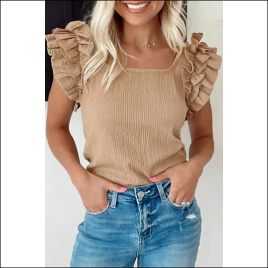 Smoke Gray Ruffle Top: Chic & Comfy? i Needful Things This! 💀 - s - Sleeveless Shirts Tank Tops on Sale Worldwide Shipping