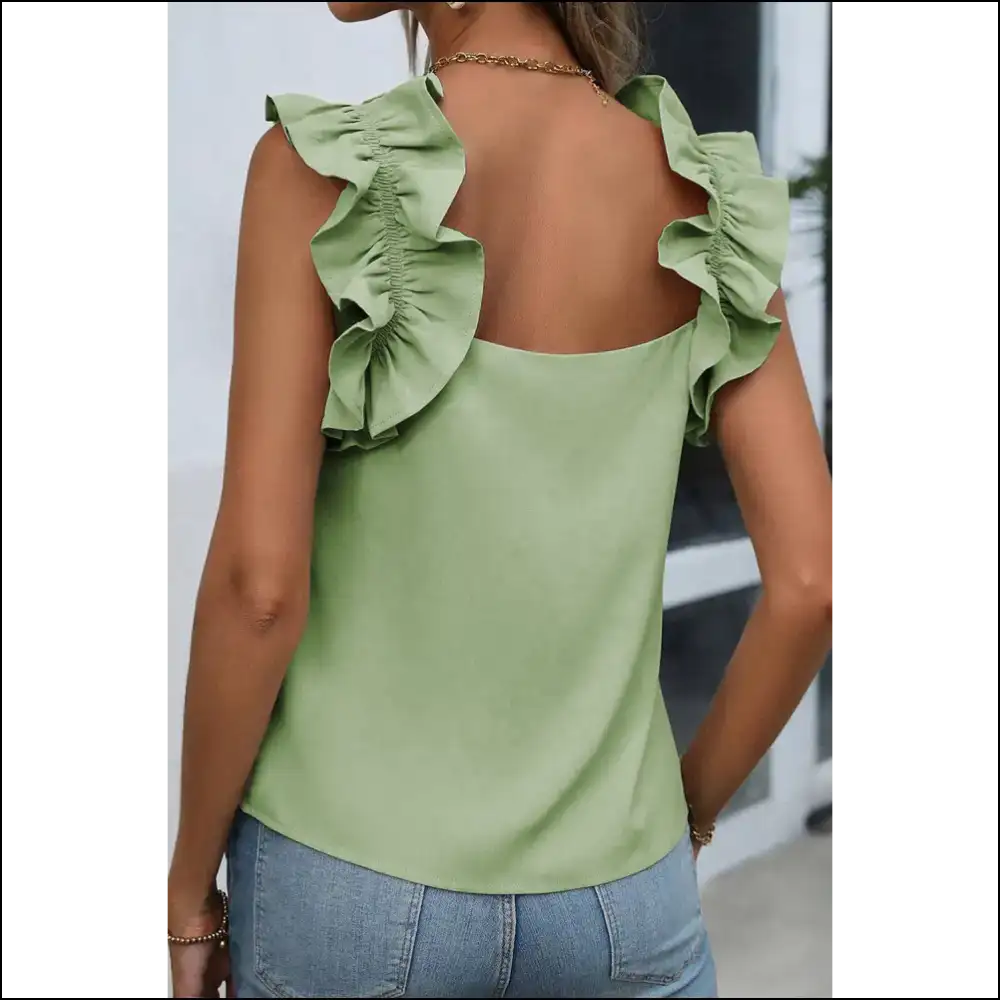 Smoke Green Ruffle: Needful Things’ Fabulous Sleeveless Top 💚 - Shirts Tank Tops on Sale Worldwide Shipping