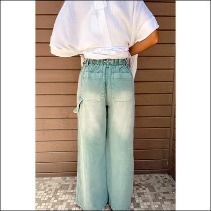 Smoke Green Wide Leg Jeans: Karaoke Louder than your Legs! - Jeans on Sale Worldwide Shipping