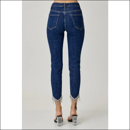 Sparkle your Way in Risen’s Mid Rise Crop Skinny Jeans - Fashion Bffs! 💖✨ - on Sale Worldwide Shipping