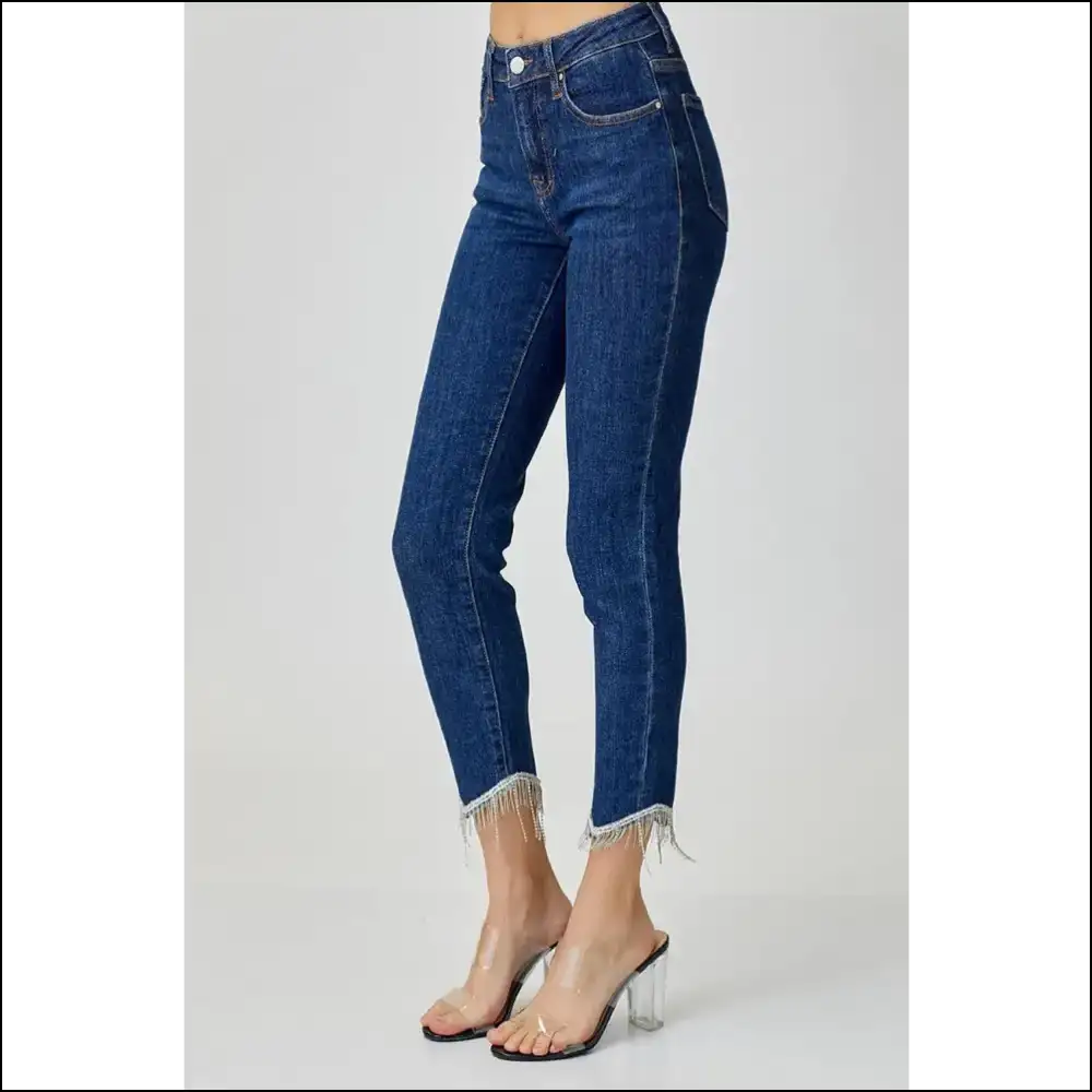 Sparkle your Way in Risen’s Mid Rise Crop Skinny Jeans - Fashion Bffs! 💖✨ - on Sale Worldwide Shipping