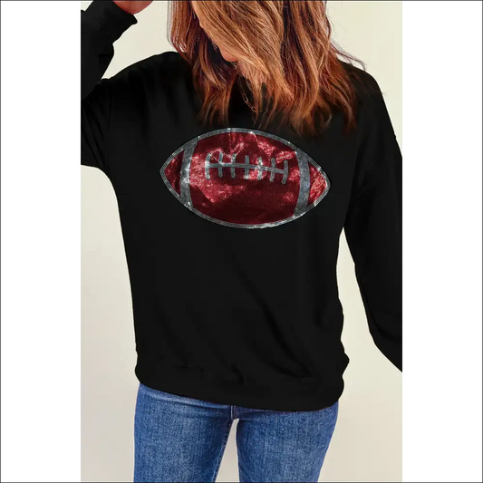 Sparkling Sequin Football Long Sleeve Sweatshirt - Black / s - Sweatshirts & Hoodies on Sale Worldwide Shipping
