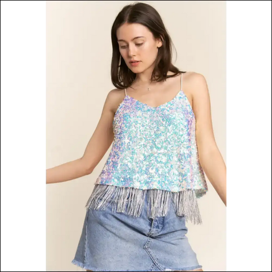 Sparkling Sequin Tassel Cami: Shine Bright Dance Like no One’s Watching! ?💃 - Light / s - Tank Tops on Sale Worldwide Shipping